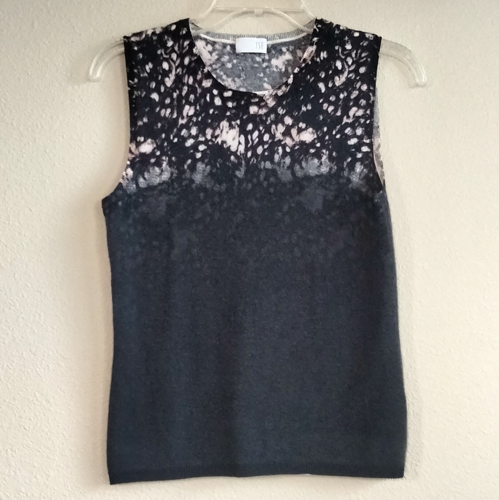 TSE Size Large 100% Cashmere Women's Sleeveless Black and Cream Top